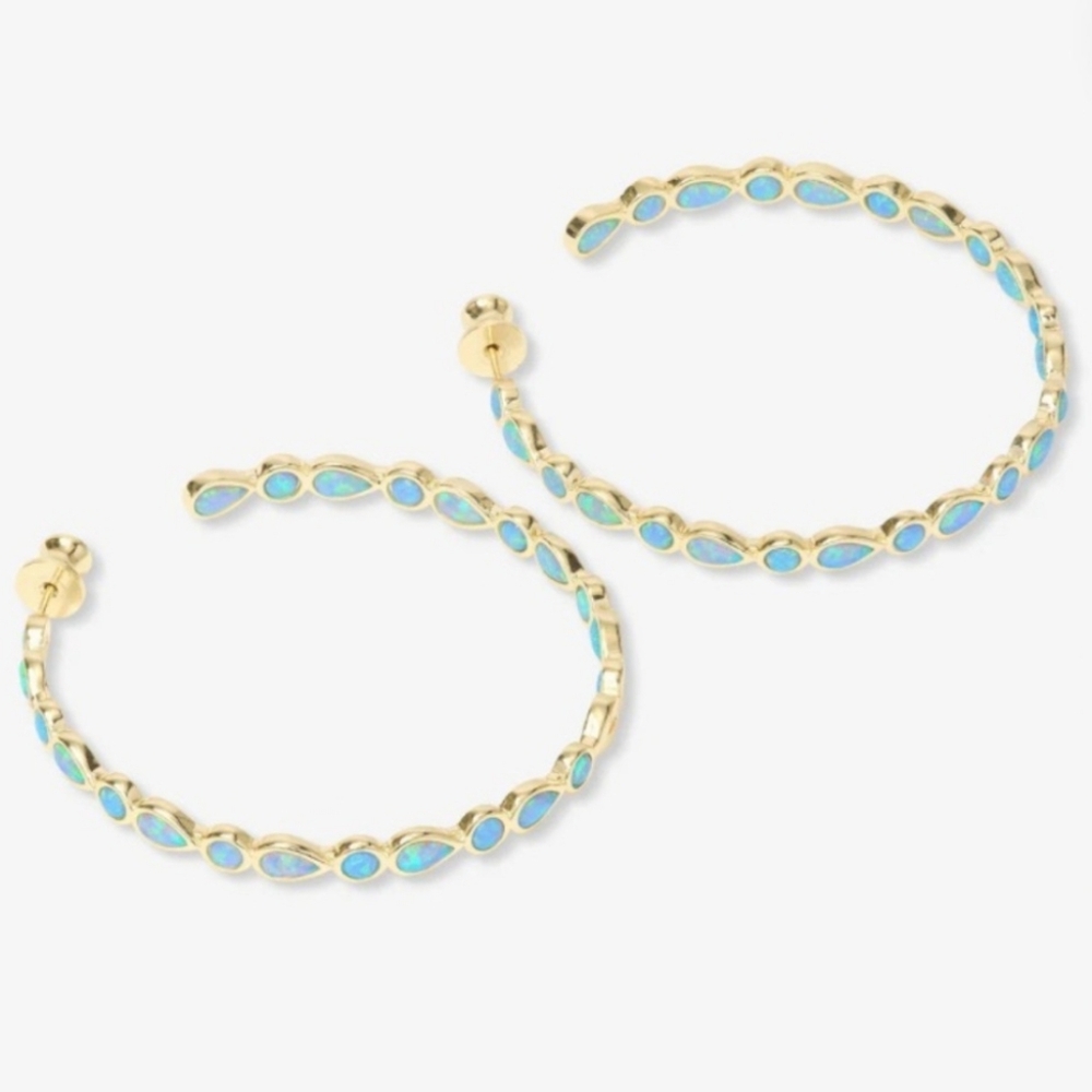 Melinda Maria Isla Blue Opal Hoop Earrings 2" New - Gold FIRM ✨️ - Picture 2 of 3